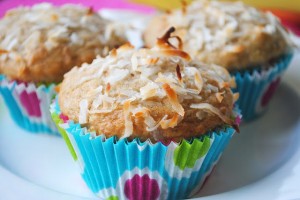 Banana Muffins with Toasted Coconut and Macadamias