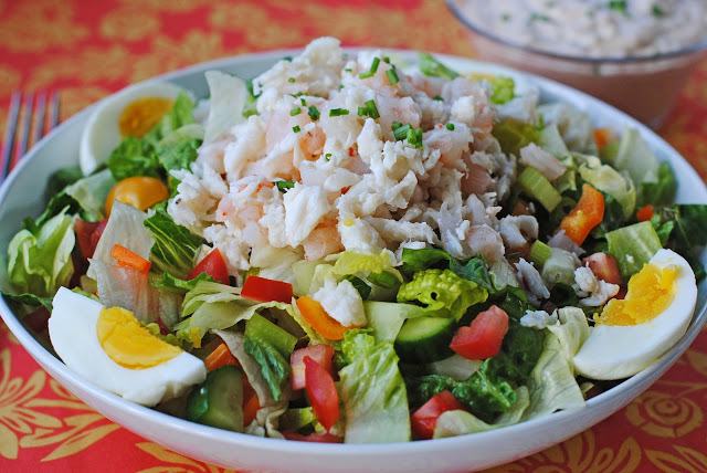 Crab and Shrimp Chopped Salad with Thousand Island Dressing
