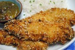Curried Chicken Tenderloins with Minted Mango Dipping Sauce