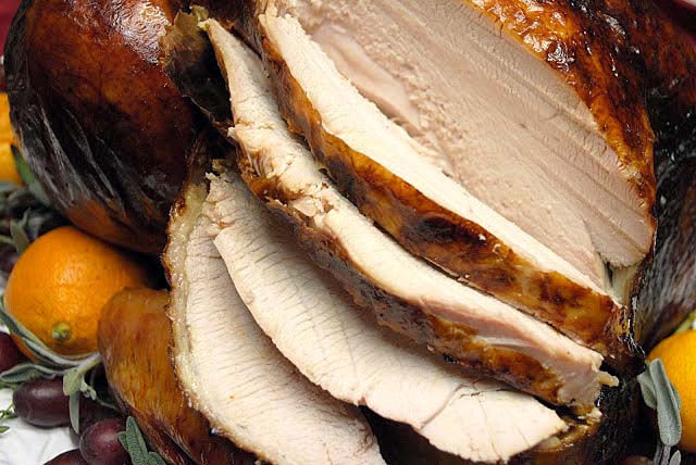 Fruit and Juiced Brined Turkey--Fruits and fruit juices, herbs and spices all come together in a wonderful brine for turkey. The turkey turns out tender and juicy, even the breast meat.