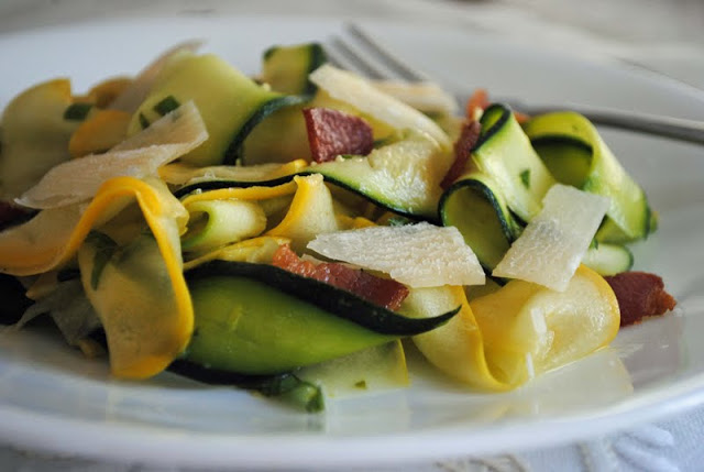 Summer Squash Salad with Basil, Parmesan and Proscuitto