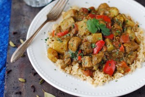 Chicken Curry with Potatoes and Red Peppers