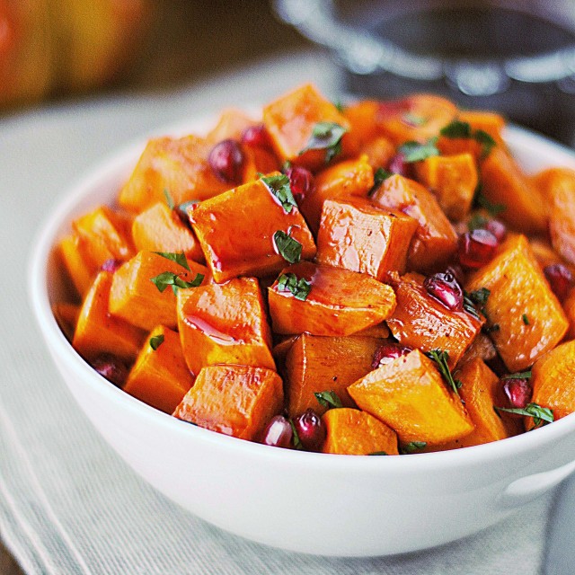 Roasted Sweet Potatoes with Spiced Pomegranate Molasses