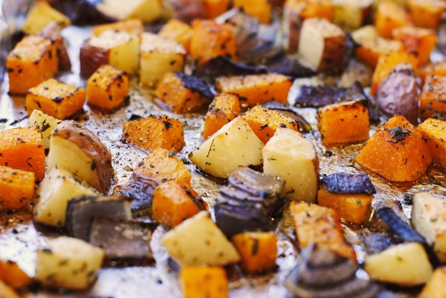 Roasted Butternut Squash, Onions, and Red Potatoes with Fresh Herbs