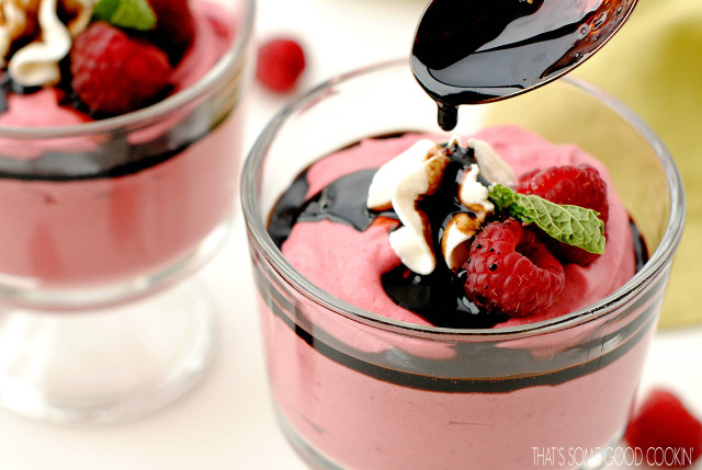 Raspberry Mousse with a Balsamic Reduction