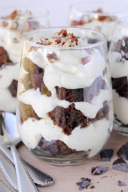 Brownie Parfaits - As if fudgy brownies were not already perfect on their own, they get down right ridiculous in these brownie parfaits. Get the recipe (and tutorial!) at https://tsgcookin.com/2018/05/brownie-parfaits/