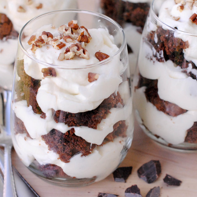 Brownie Parfiats - As if fudgy brownies were not already perfect on their own, they get down right ridiculous in these brownie parfaits. Get the recipe (and tutorial!) at https://tsgcookin.com/2018/05/brownie-parfaits/